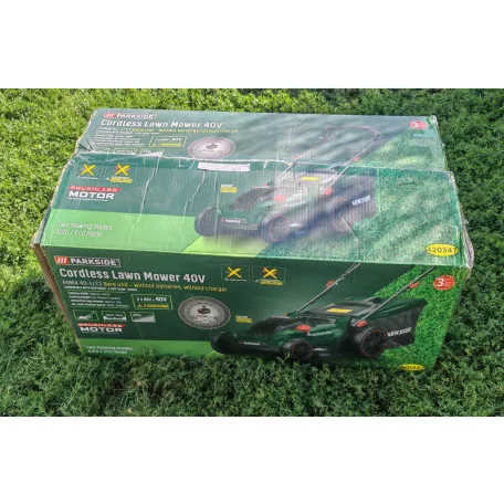 BONTOTT, használt, javított ParkSide PRMA 40-Li C1 SOLO X20V vezeték nélküli, fűgyűjtős, 40V 40cm akkumulátoros fűnyíró, Brushless fűnyírógép kefementes motorral, akku és töltő nélkül