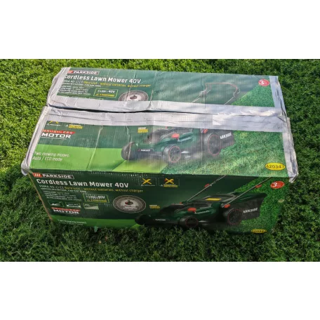 BONTOTT, használt, javított ParkSide PRMA 40-Li C1 SOLO X20V vezeték nélküli, fűgyűjtős, 40V 40cm akkumulátoros fűnyíró, Brushless fűnyírógép kefementes motorral, akku és töltő nélkül