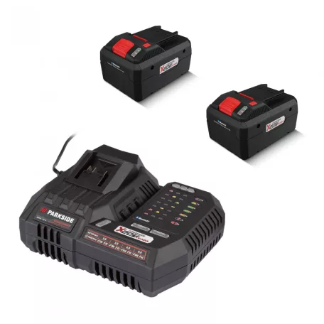 ParkSide PRMA 40-Li B3 SMART-8 X20V 2 x PAPS 208 A1 20V 8Ah Bluetooth Smart Li-ion dupla akkus, 43 cm vezeték nélküli, fűgyűjtős, 40V akkumulátoros fűnyíró Smart akkutöltővel