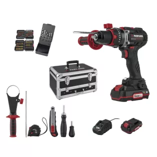   ParkSide PSBSAP 20-Li D4 XXL 98 részes alu kofferes Performance Brushless 64 Nm akkus fúró, ütvefúró készlet fém kofferben 2 akkuval, töltővel, 98 tartozékkal