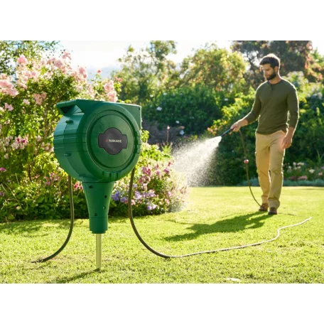 ParkSide PSGA 25 A1 25m 6 bar leszúrható automata kerti tömlődob, talajba fúrható tömlőtároló, tömlődoboz 25 méter 1/2" locsolótömlővel és állítható szórófejjel