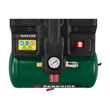 ParkSide PSKO 68 A1 csendes hordozható kompresszor, kéthengeres, olajmentes silent portable compressor, 6L 550W 8 bar 56.7 dB