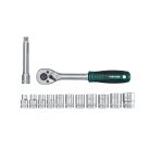 ParkSide PSS13-02 Socket Set 13 részes dugókulcs készlet 3/8" 10 mm mehajtással, racsnis kulcs + 11 db dugókulcs praktikus rendezőben, 100 mm hosszabbító szárral