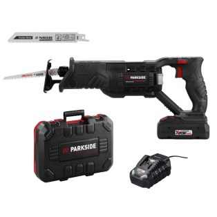   ParkSide Performance PSSAP 20-Li D5 SMART 4 SZETT prémium Brushless BL X20V 20V 4Ah SMART akkus, akkumulátoros kardfűrész, orrfűrész PAPS 204 A1 akkuval és PLG 20 C3 gyorstöltővel, 22 mm lökethosszal