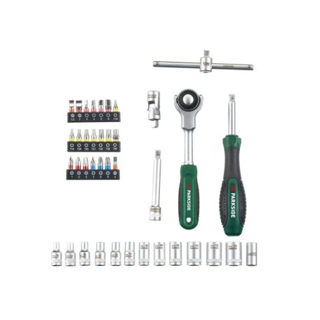 ParkSide PSSS 39 RH 39 részes 1/4" racsnis dugókulcs (krova), bitfej készlet kofferben,  270° forgófejes racsnival