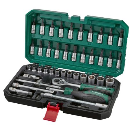 ParkSide PSSS 46 A1 46 részes 1/4" racsnis dugókulcs (krova), imbuszkulcs és bitfej készlet kofferben