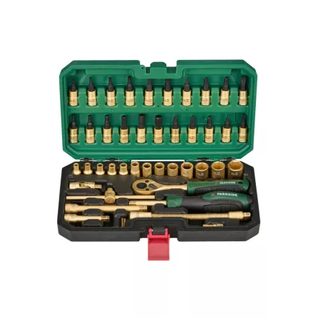 ParkSide PSSS 46 A1 46 részes 1/4" racsnis dugókulcs (krova), imbuszkulcs és bitfej készlet kofferben ezüst / arany