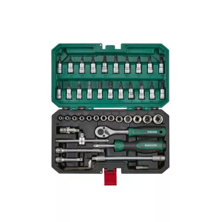 ParkSide PSSS 46 A1 46 részes 1/4" racsnis dugókulcs (krova), imbuszkulcs és bitfej készlet kofferben ezüst / arany
