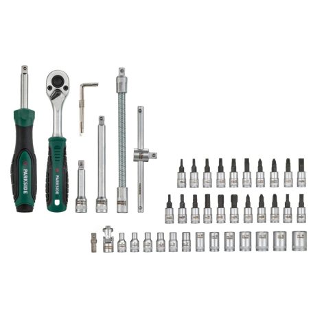 ParkSide PSSS 46 A1 46 részes 1/4" racsnis dugókulcs (krova), imbuszkulcs és bitfej készlet kofferben