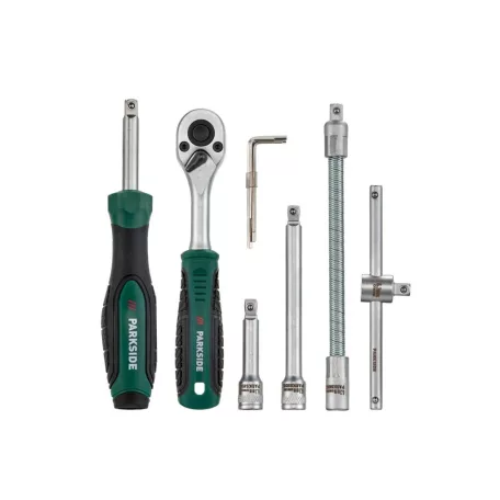 ParkSide PSSS 46 A1 46 részes 1/4" racsnis dugókulcs (krova), imbuszkulcs és bitfej készlet kofferben ezüst / arany