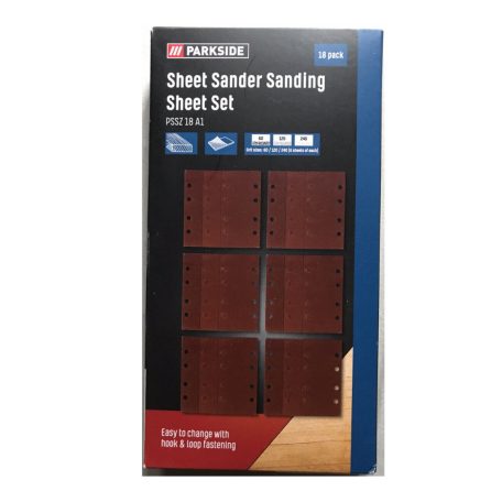 ParkSide PSSZ 18 A1 gyári 18 darabos 93 x 185 mm csiszolópapír készlet 60 / 120 / 240 szemcsemérettel ParkSide PSS 270 elektromos, 270W rezgőcsiszolóhoz (428612)