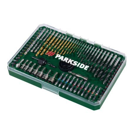 ParkSide XXL 100 részes kombinált kő-, fa-, fém- fúrószár, bitfej és dugókulcs készlet praktikus tároló és rendező dobozban