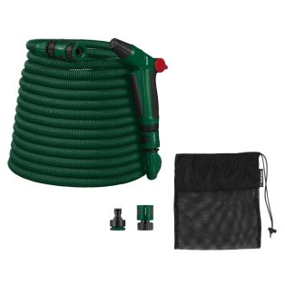   ParkSide 466705 flexibilis kerti tömlő, 10 méterről 30 méterre nyújható flexi locsolótömlő szövet külsővel, locsolófejjel és tárolótasakkal (zöld)