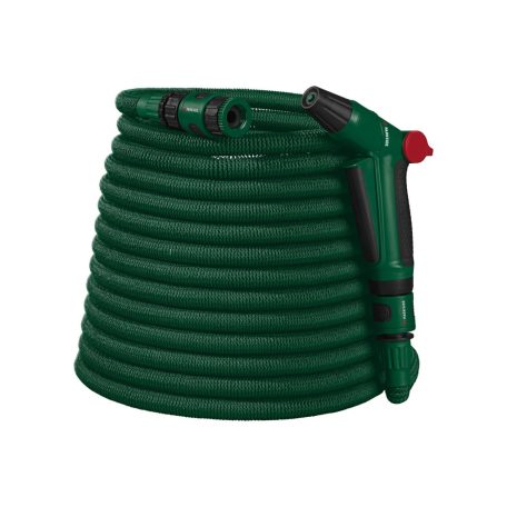 ParkSide 466705 flexibilis kerti tömlő, 10 méterről 30 méterre nyújható flexi locsolótömlő szövet külsővel, locsolófejjel és tárolótasakkal (zöld)