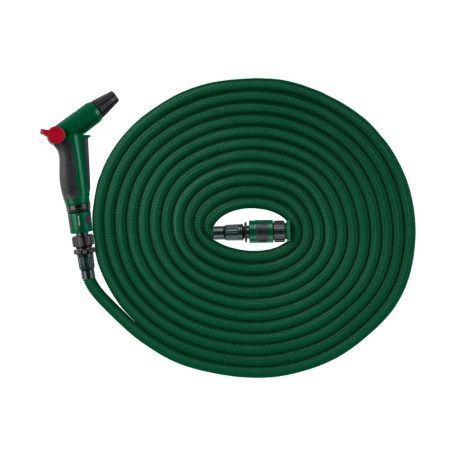 ParkSide 466705 flexibilis kerti tömlő, 10 méterről 30 méterre nyújható flexi locsolótömlő szövet külsővel, locsolófejjel és tárolótasakkal (zöld)