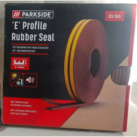 ParkSide Rubbel Seal BR "E" Profil, öntapadó gumitömítés 2 x 5 méter barna, E profil, ajtó- és ablaktömítés 9 x 4 mm, 2 - 3.5 mm közötti hézagokhoz