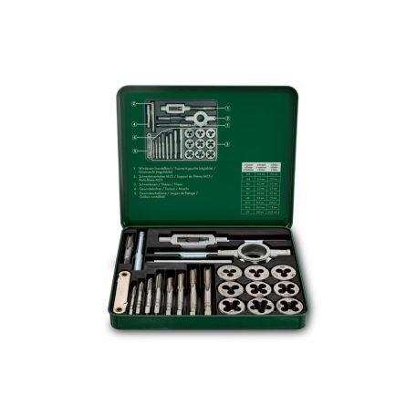 ParkSide 21 részes menetvágó, menetmetsző, menetfúró készlet fém dobozban metrikus ISO és 1/8" csavarmenetekhez M3 - M12