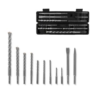   ParkSide SDS+ Hammer Drill Chisel Set - 11 darabos SDS Plus kalapácsfúró / ütvefúró fúrószár és véső készlet kőhöz, falazathoz, téglához (9 kalapácsfúró, 1 lapos véső, 1 hegyes véső)