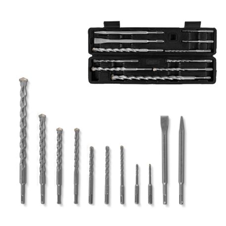 ParkSide SDS+ Hammer Drill Chisel Set - 11 darabos SDS Plus kalapácsfúró / ütvefúró fúrószár és véső készlet kőhöz, falazathoz, téglához (9 kalapácsfúró, 1 lapos véső, 1 hegyes véső)