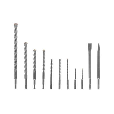 ParkSide SDS+ Hammer Drill Chisel Set - 11 darabos SDS Plus kalapácsfúró / ütvefúró fúrószár és véső készlet kőhöz, falazathoz, téglához (9 kalapácsfúró, 1 lapos véső, 1 hegyes véső)