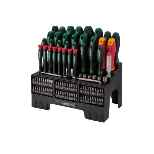   ParkSide XXL 101 darabos csavarhúzó, dugókulcs és bitfej készlet praktikus szerszámtartó rendezőben