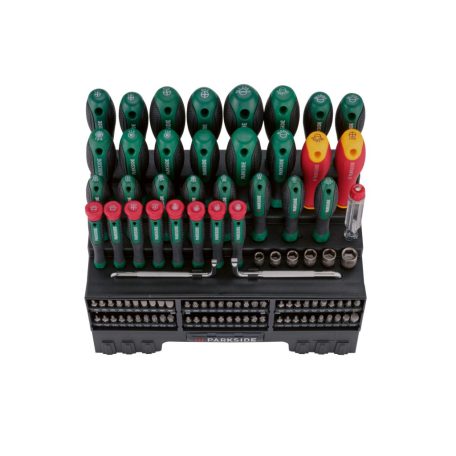 ParkSide XXL 101 darabos csavarhúzó, dugókulcs és bitfej készlet praktikus szerszámtartó rendezőben