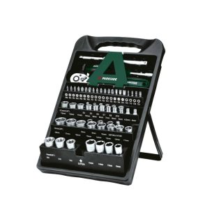   ParkSide HG-10518 Socket Set 61 részes 1/4" 6.3 mm + 3/8" 10 mm CR-V / S2 acél racsnis dugókulcskészlet (krova készlet) dugókulcs és bitfej készlet állvánnyal