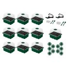 ParkSide PNK 120 LED 85 x 140 x 140 mm 120 darabos LED-es palántázó készlet, 10 részes palántenevelő, csiráztató készlet, mini melegágy 10 x 12 db palánta részére, átlátszó fedéllel, szellőzővel és LED világítással