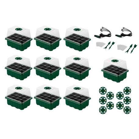 ParkSide PNK 120 LED 85 x 140 x 140 mm 120 darabos LED-es palántázó készlet, 10 részes palántenevelő, csiráztató készlet, mini melegágy 10 x 12 db palánta részére, átlátszó fedéllel, szellőzővel és LED világítással