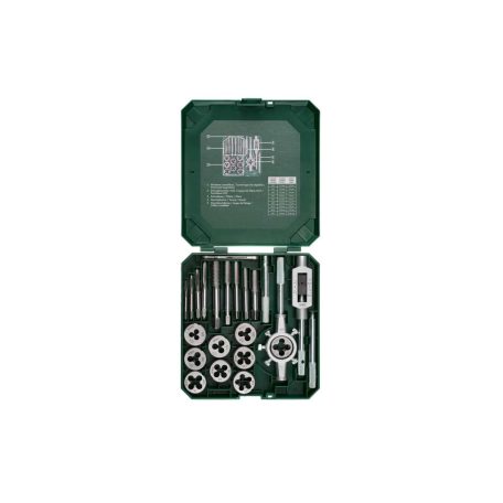ParkSide Green 21 részes menetvágó, menetmetsző, menetfúró készlet műanyag dobozban metrikus ISO és 1/8" csavarmenetekhez M3 - M12