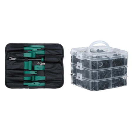 ParkSide 644 darabos autós kárpitleszedő szerszám- és rögzítőpatent készlet, autó belsőtér szerelő szerszámkészlet és patent csomag