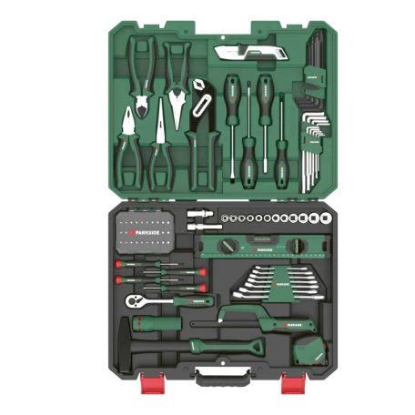 ParkSide 90 részes szerszámkoffer, komplett otthoni praktikus barkács szerszámkészlet, műanyag tároló és hordozó kofferben (510685)