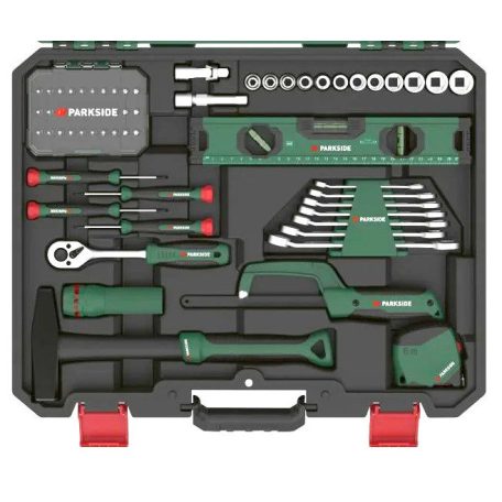 ParkSide 90 részes szerszámkoffer, komplett otthoni praktikus barkács szerszámkészlet, műanyag tároló és hordozó kofferben (510685)