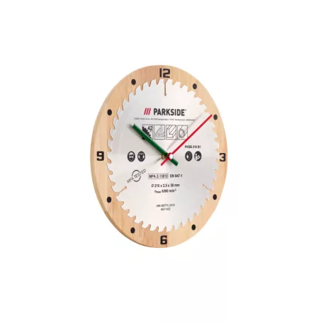 ParkSide Fan Editon 25 cm Slaw Blade Körfűrészlap inox és natúr fa Design falióra pontos és csendes quartz óraművel, alkáli elemmel