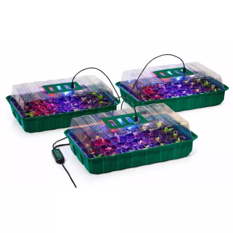 ParkSide PNK 72 LED melegágykészlet 72 palántának, LED-es palántázó, palántenevelő, csiráztató készlet, mini melegágy 3 x 24 db palánta részére, szellőzővel és LED világítással