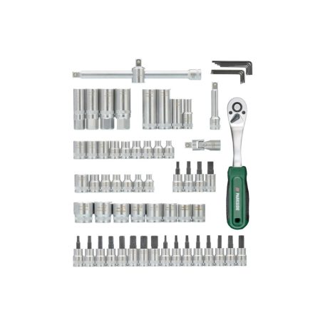 ParkSide PSSS 65 A1 (465601) Socket Set 3/8" (10 mm) 65 részes racsnis dugókulcs és bitfej készlet, krovakészlet kofferben, CR-V és S2 acélból