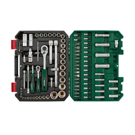 ParkSide Mixed Socket Set 94 részes CR-V / S2 dugókulcs és bit készlet, racsnis krovakészlet kofferben, 1/4" és 1/2" racsnis hajtókarral