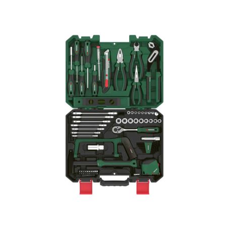 ParkSide 95 részes szerszámkoffer, komplett otthoni praktikus barkács szerszámkészlet, műanyag tároló és hordozó kofferben