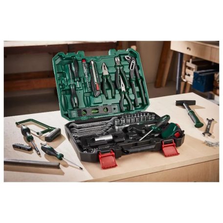 ParkSide 95 részes szerszámkoffer, komplett otthoni praktikus barkács szerszámkészlet, műanyag tároló és hordozó kofferben