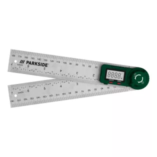   ParkSide prémium inox / zöld fém digitális szögmérő / vonalzó LCD kijelzővel 360° 2 x 180 mm szárral