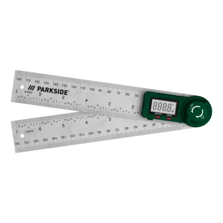ParkSide prémium inox / zöld fém digitális szögmérő / vonalzó LCD kijelzővel 360° 2 x 180 mm szárral