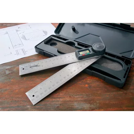 ParkSide prémium inox / zöld fém digitális szögmérő / vonalzó LCD kijelzővel 360° 2 x 180 mm szárral