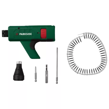 ParkSide PTBSA 20-Li A1 SZETT X20V 20V 2Ah 15 Nm akkus gipszkarton / szárazfal csavarozó, csavar behajtó kofferben, akkuval és töltővel, tárral és 500 darabos csavarozó övvel