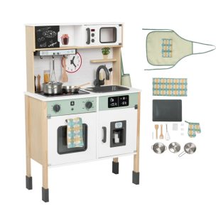   PlayTive GR-2023 hangot adó, világító fa konyha 66 x 30 x 103 cm elektromos játék babakonyha hűtővel, sütővel, mikróval, mosogatóval, főzőlappal és kiegészítőkkel