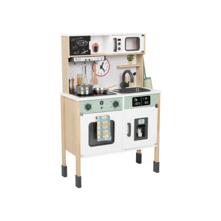 PlayTive GR-2023 hangot adó, világító fa konyha 66 x 30 x 103 cm elektromos játék babakonyha hűtővel, sütővel, mikróval, mosogatóval, főzőlappal és kiegészítőkkel