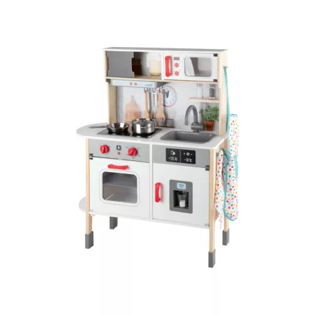 PlayTive GY-2022 MAXI hangot adó, világító fa konyha 77 x 30 x 103 cm elektromos játék babakonyha hűtővel, sütővel, mikróval, mosogatóval, főzőlappal és kiegészítőkkel