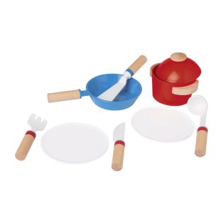   PlaytTive Cookware Set, 11 részes játék műanyag konyhai készlet, edény és evőeszköz szett