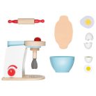 PlayTive játék fa konyhai robotgép, dagasztógép gyermekeknek, valódi fából, 8 kiegészítővel