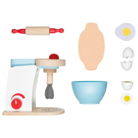 PlayTive játék fa konyhai robotgép, dagasztógép gyermekeknek, valódi fából, 8 kiegészítővel
