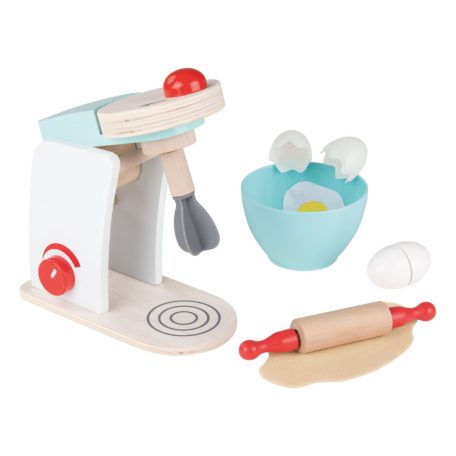 PlayTive játék fa konyhai robotgép, dagasztógép gyermekeknek, valódi fából, 8 kiegészítővel